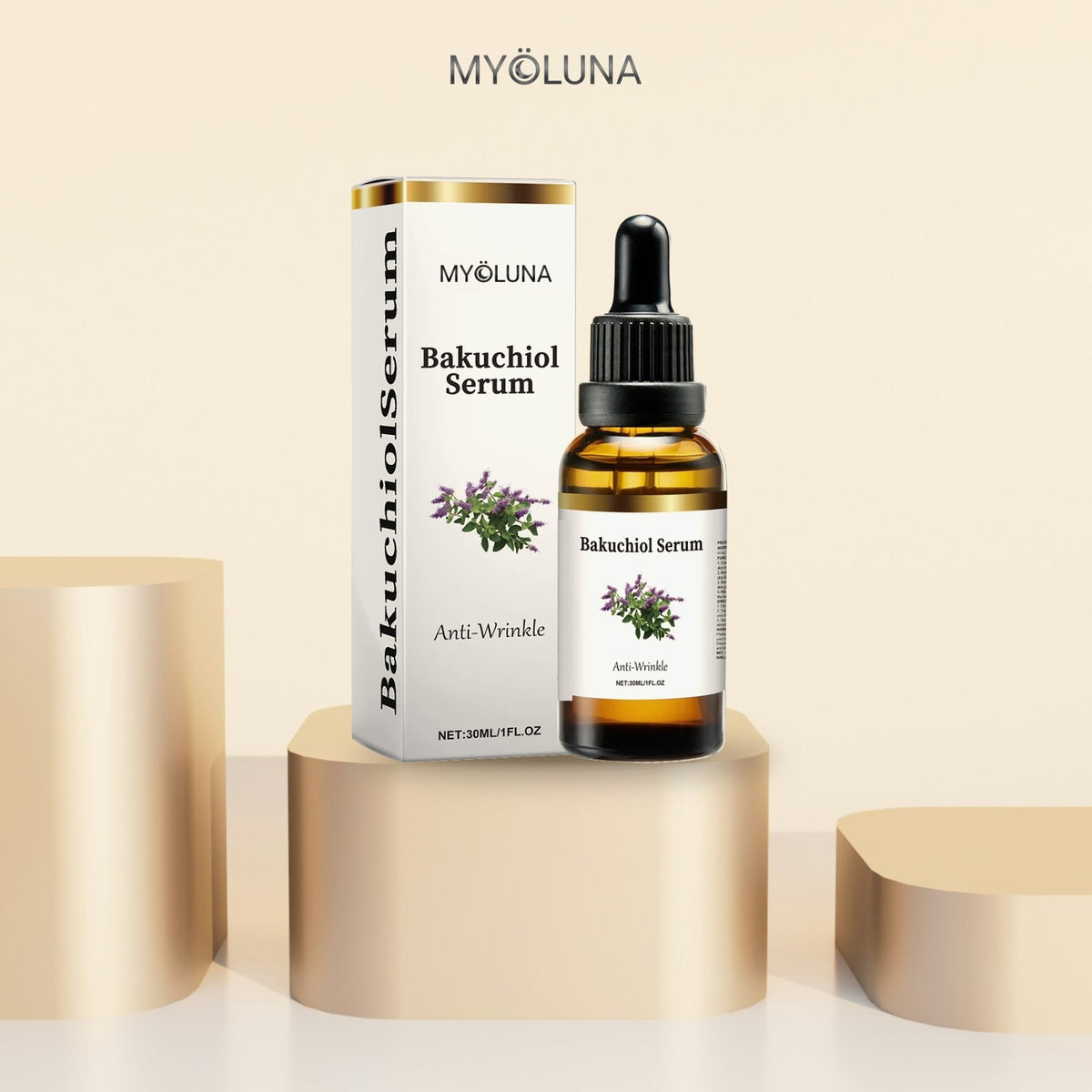 Sérum Bakuchiol MYOLUNA 30 ml, flacon et étui