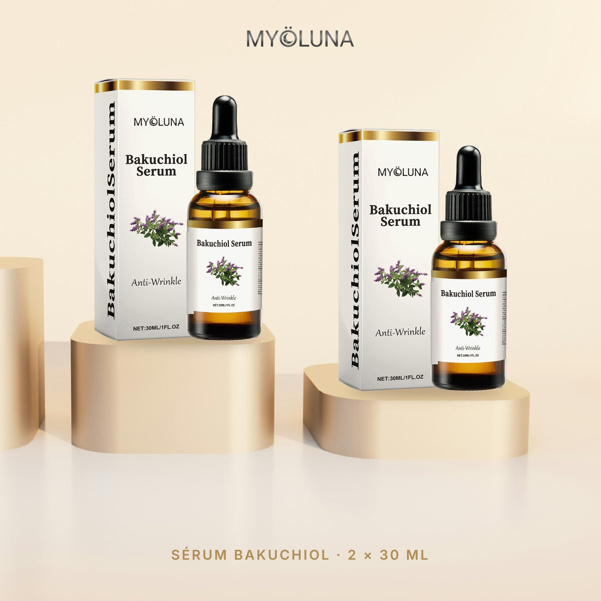 Sérum Bakuchiol MYOLUNA, lot de 2 flacons de 30 ml